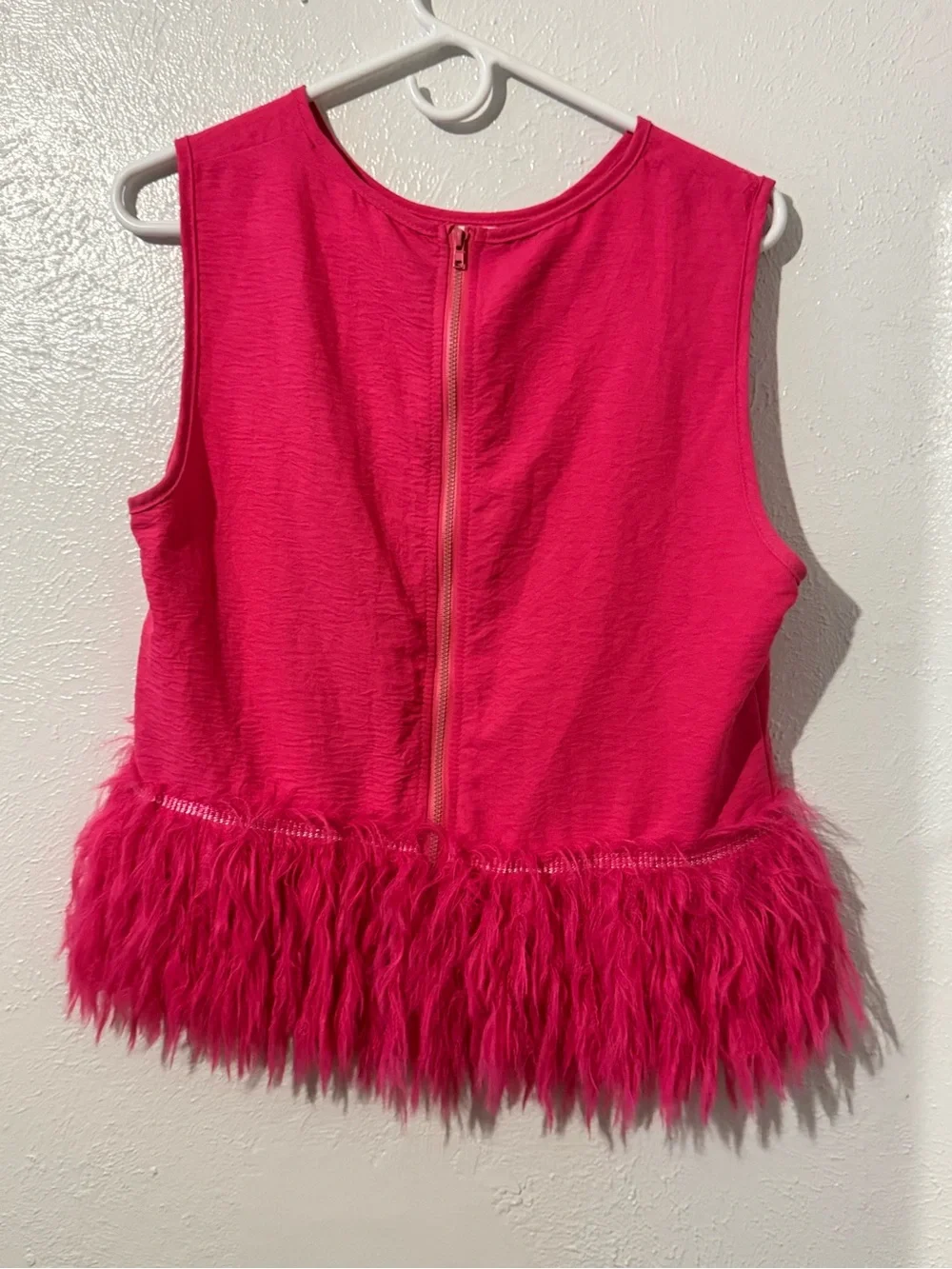 SHEIN Hot Pink Feather Trim Tank Top